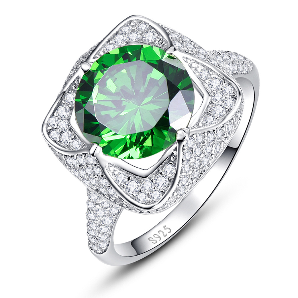 Flower Round Cut Sterling Silver Ring-ZX-Juri Elle