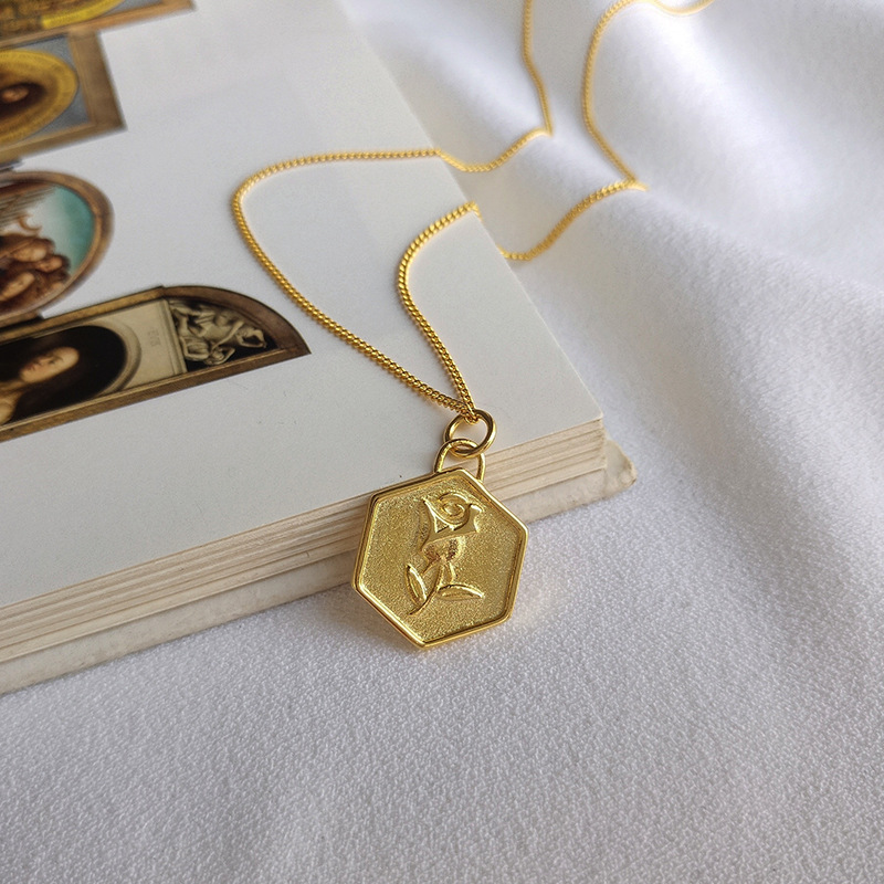 Rose Carving Sterling Silver Plated Gold Necklace