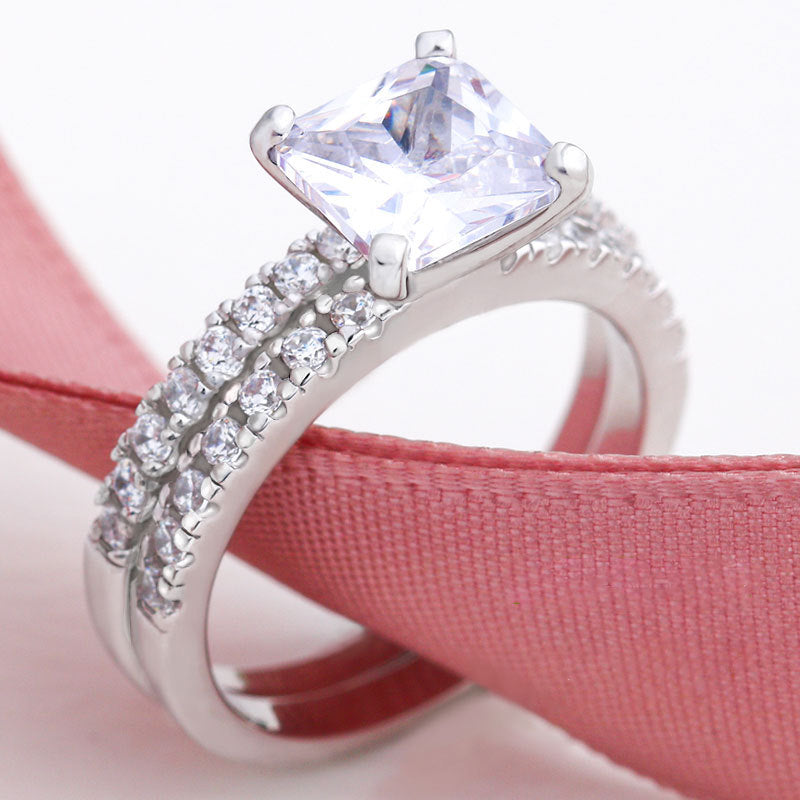 Double-Band Princess Cut Sterling Silver Ring-TL-Juri Elle