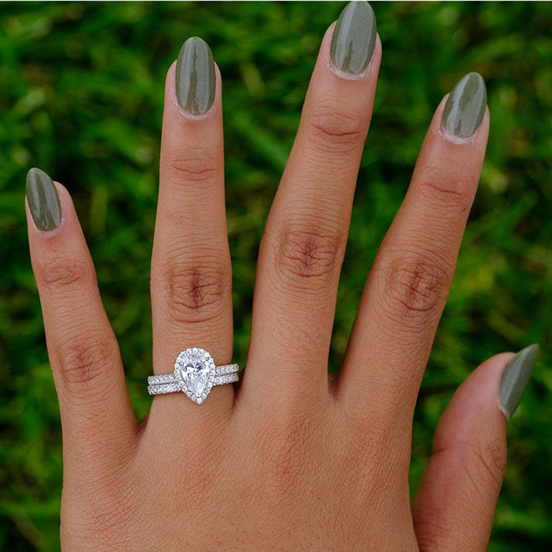 Water Droplets Pear Cut Sterling Silver Ring-TL-Juri Elle