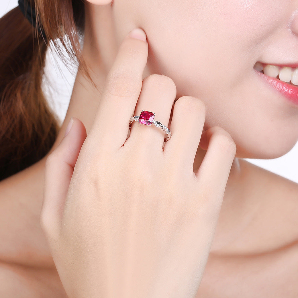 Shiny Princess Cut Sterling Silver Ring-ZX-Juri Elle