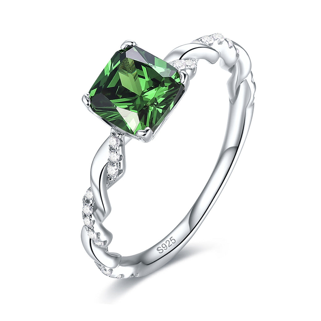 Shiny Princess Cut Sterling Silver Ring-ZX-Juri Elle