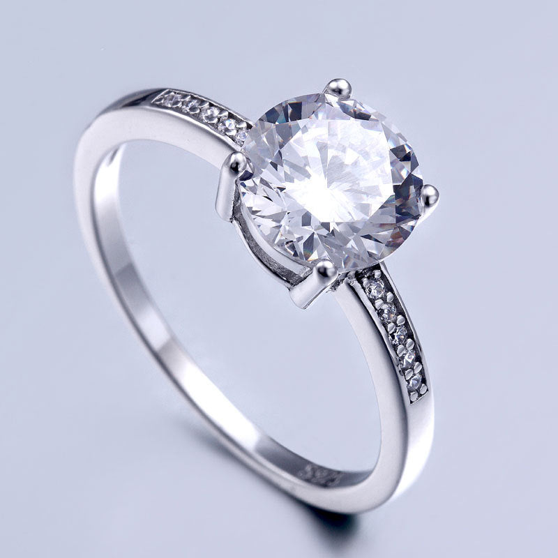 Engagement Round Cut Sterling Silver Ring-TL-Juri Elle