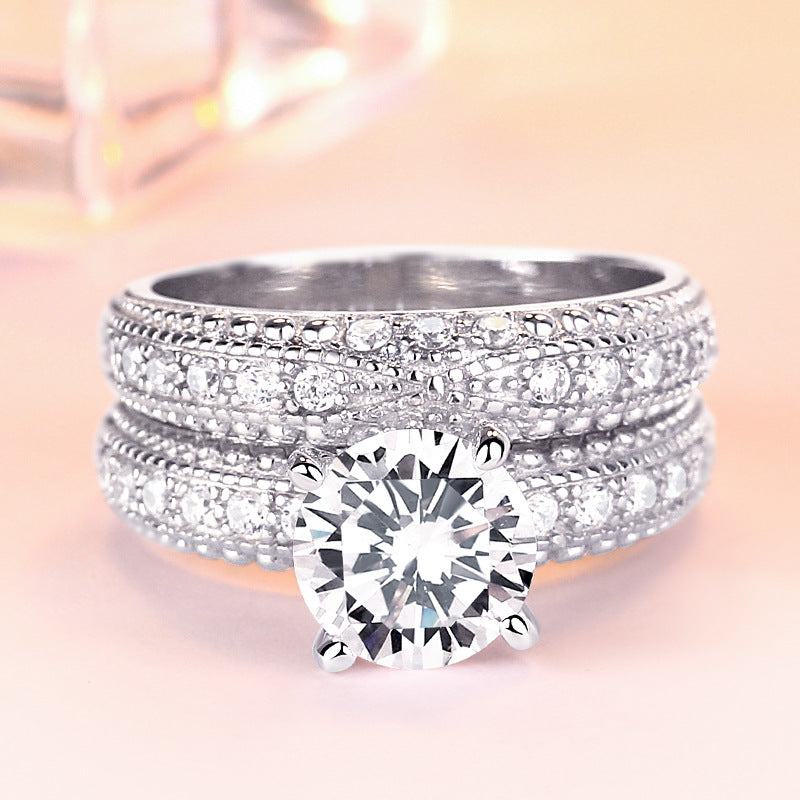 Couple Round Cut Sterling Silver Ring-TL-Juri Elle