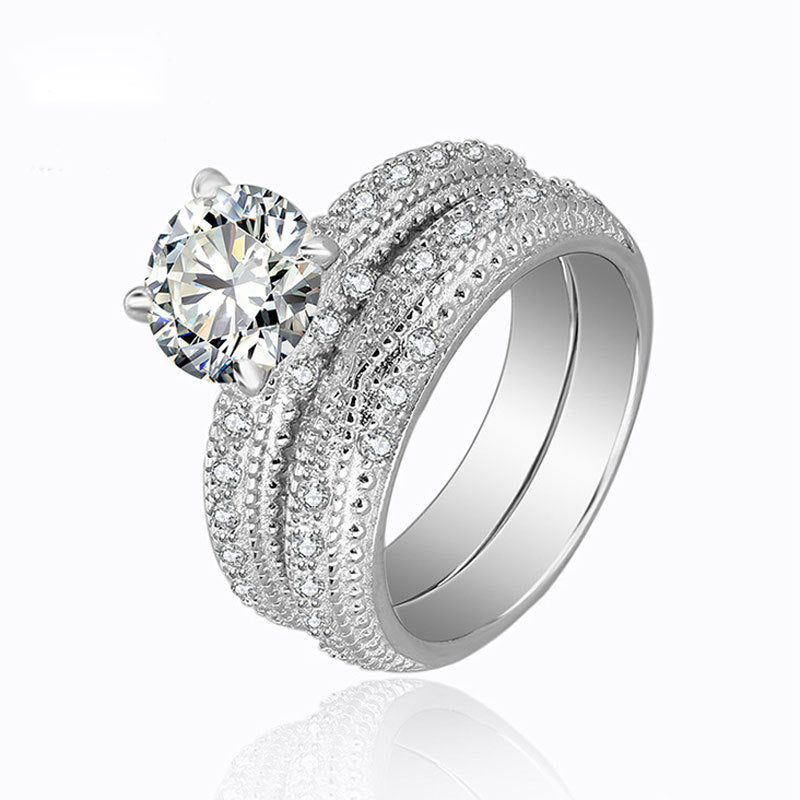 Couple Round Cut Sterling Silver Ring-TL-Juri Elle