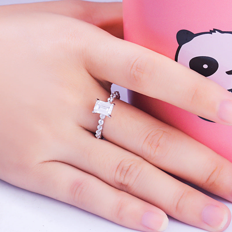 Classy Clear Baguette Cut Sterling Silver Ring-TL-Juri Elle