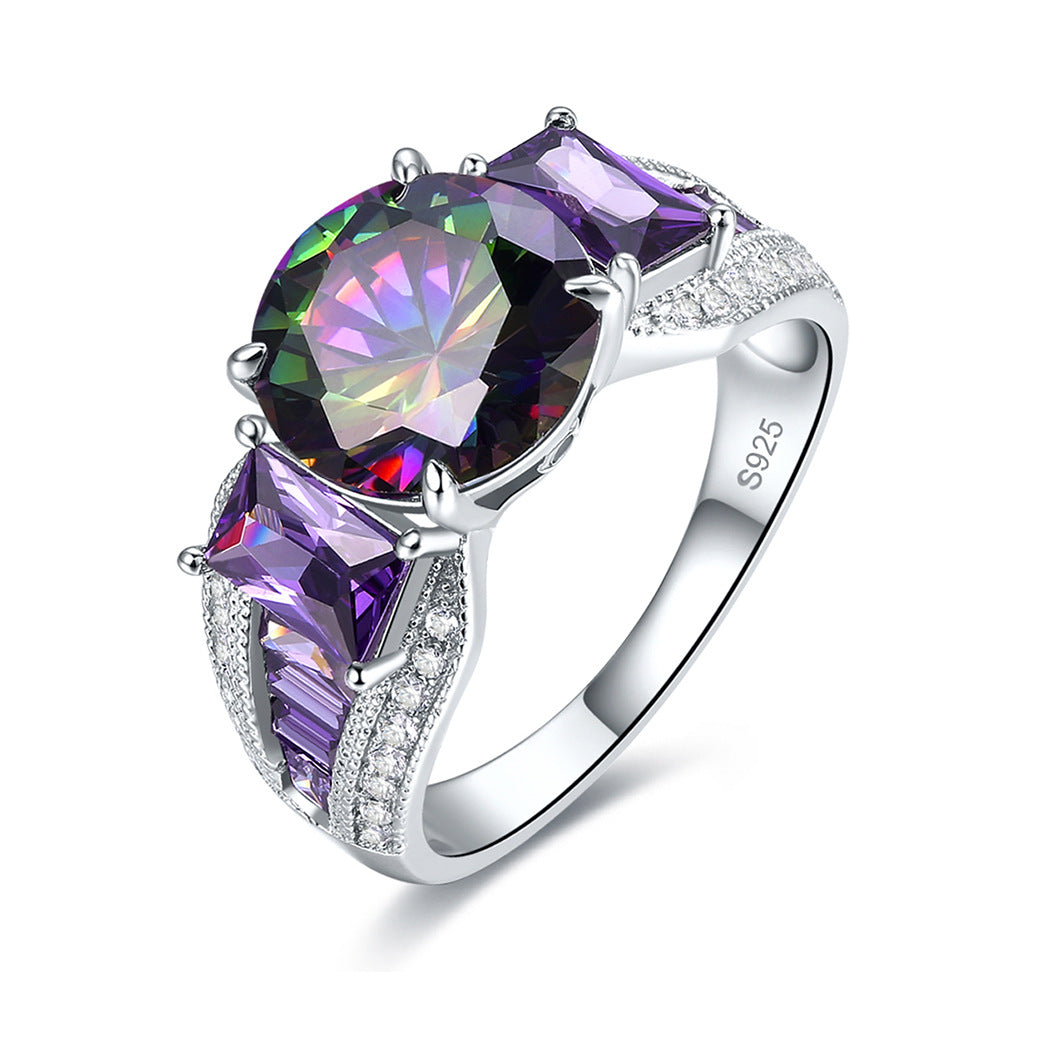 Three Stone Round Cut Sterling Silver Ring-ZX-Juri Elle