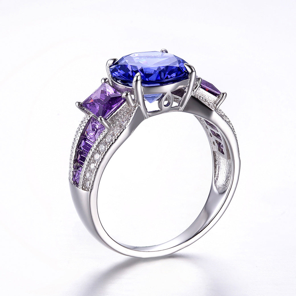 Three Stone Round Cut Sterling Silver Ring-ZX-Juri Elle