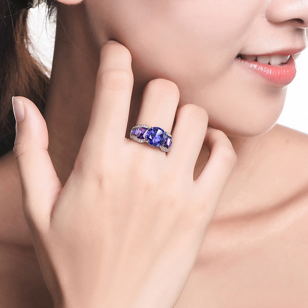 Three Stone Round Cut Sterling Silver Ring-ZX-Juri Elle