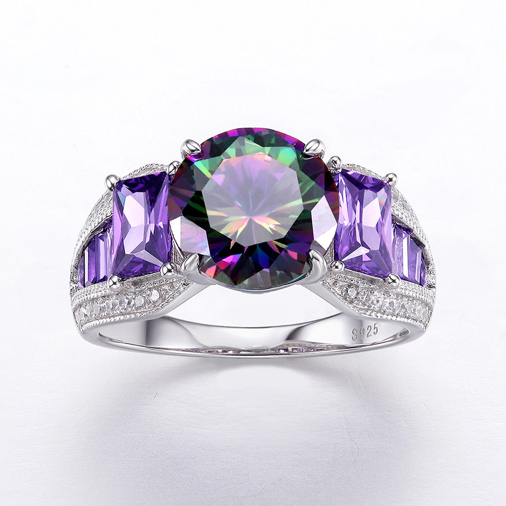 Three Stone Round Cut Sterling Silver Ring-ZX-Juri Elle