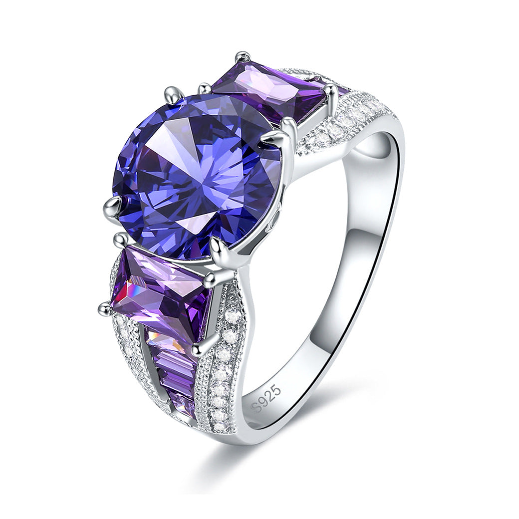 Three Stone Round Cut Sterling Silver Ring-ZX-Juri Elle