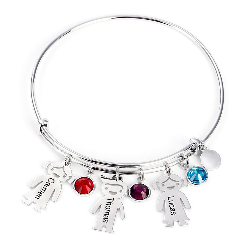 Bangle Bracelet with Kids Charms in Sterling Silver-JE-Juri Elle