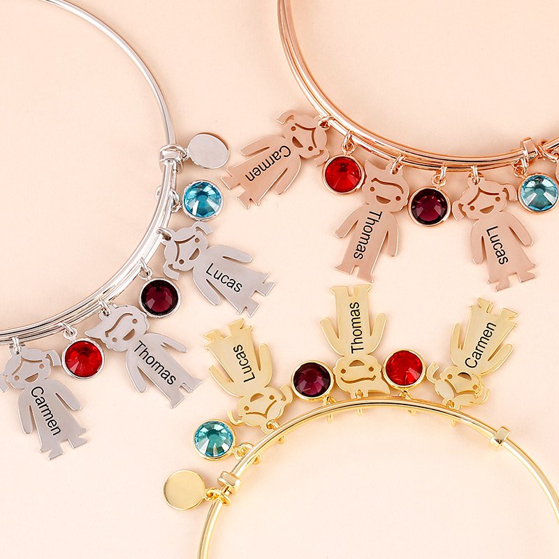 Bangle Bracelet with Kids Charms in Sterling Silver-JE-Juri Elle