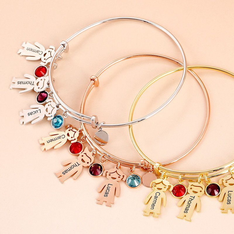 Bangle Bracelet with Kids Charms in Sterling Silver-JE-Juri Elle