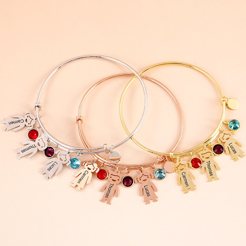 Bangle Bracelet with Kids Charms in Sterling Silver-JE-Juri Elle