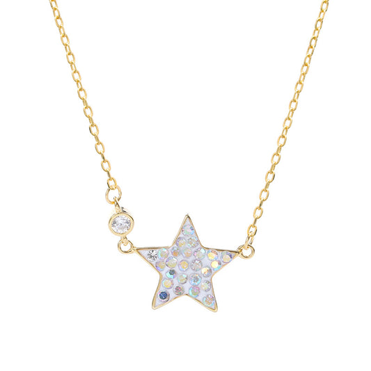 Colorful Pentagram Round Cut Sterling Silver Necklace