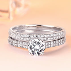 Dreamy Wedding Round Cut Sterling Silver Ring Set-TL-Juri Elle
