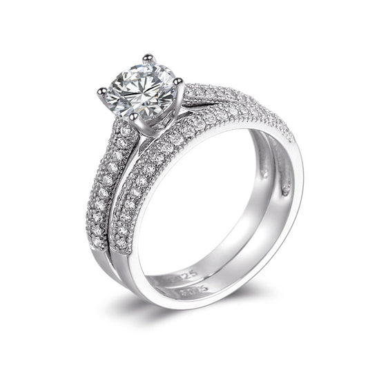 Dreamy Wedding Round Cut Sterling Silver Ring Set-TL-Juri Elle
