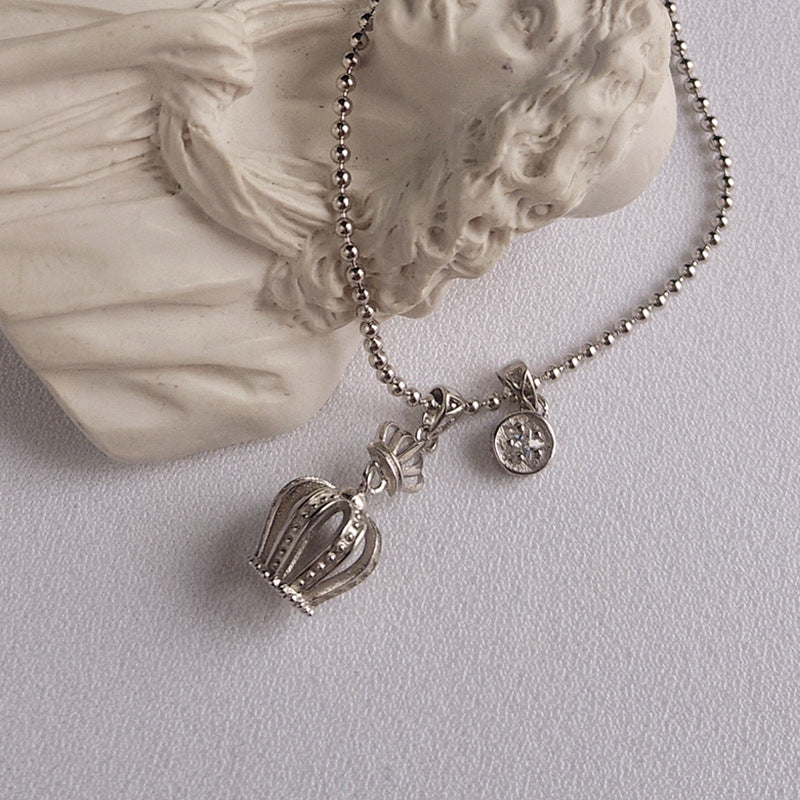 Imperial Crown Bead Round Cut Thai Silver Necklace