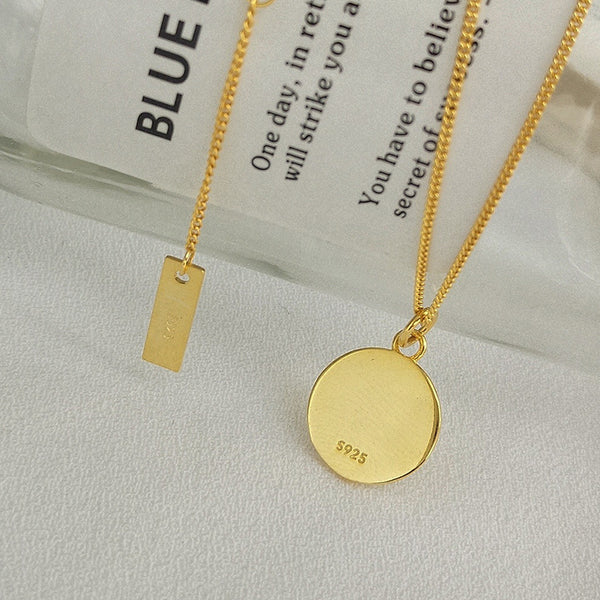 Irregular Engraving Round Card Sterling Silver Necklace