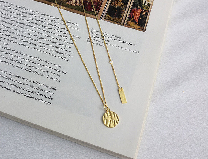 Irregular Engraving Round Card Sterling Silver Necklace