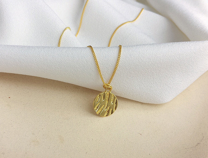 Irregular Engraving Round Card Sterling Silver Necklace