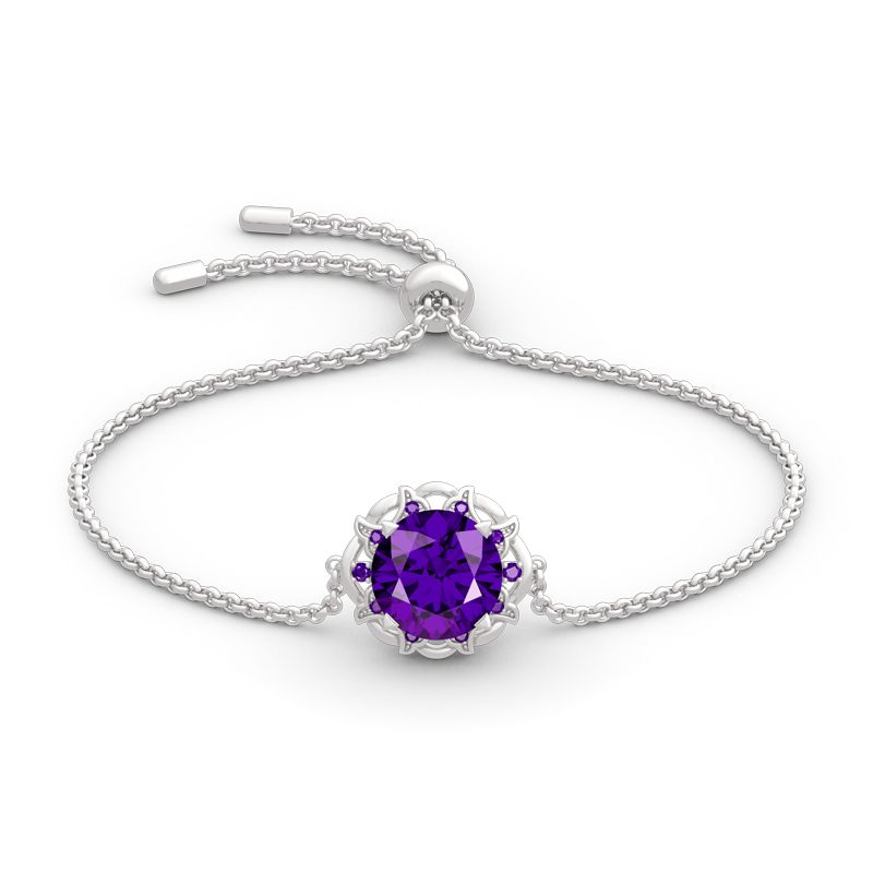 Amethyst Flower Round Cut Sterling Silver Bracelet-JE-Juri Elle