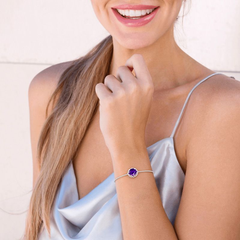 Amethyst Flower Round Cut Sterling Silver Bracelet-JE-Juri Elle