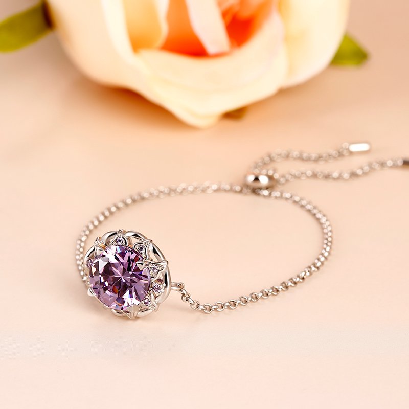 Amethyst Flower Round Cut Sterling Silver Bracelet-JE-Juri Elle