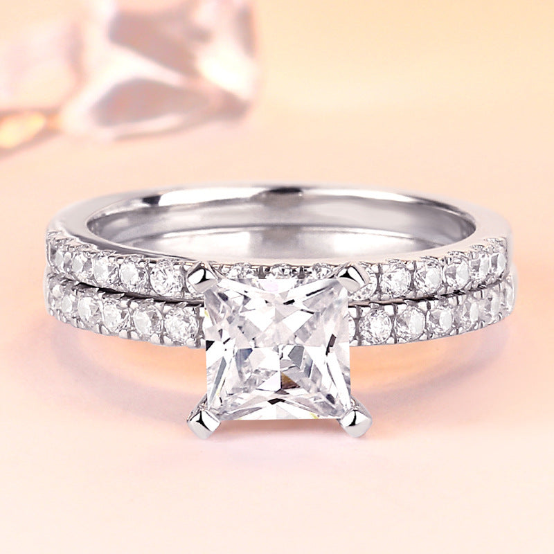 Double-Band Princess Cut Sterling Silver Ring-TL-Juri Elle