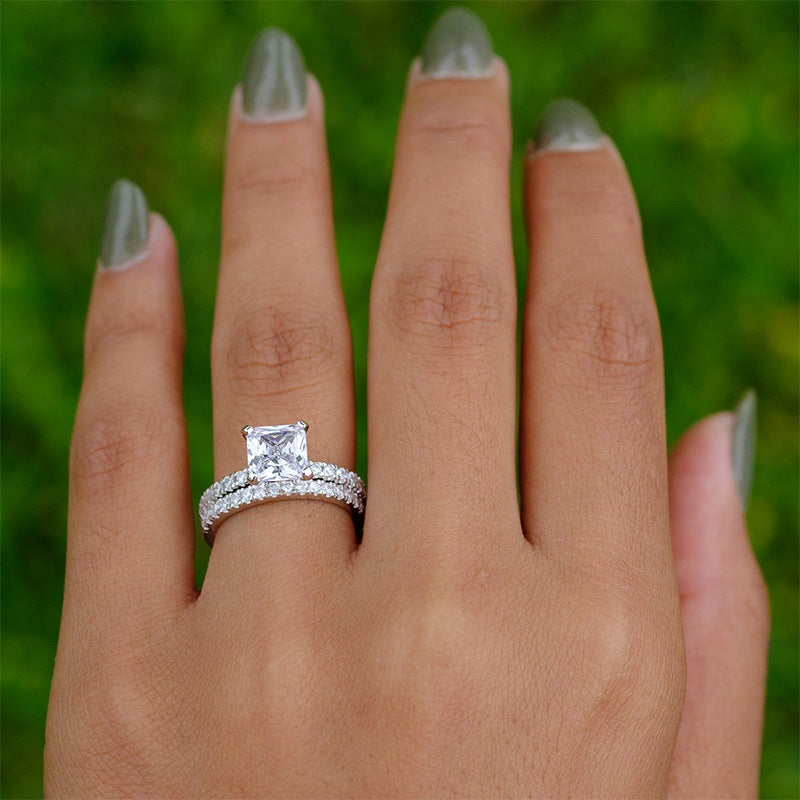 Double-Band Princess Cut Sterling Silver Ring-TL-Juri Elle