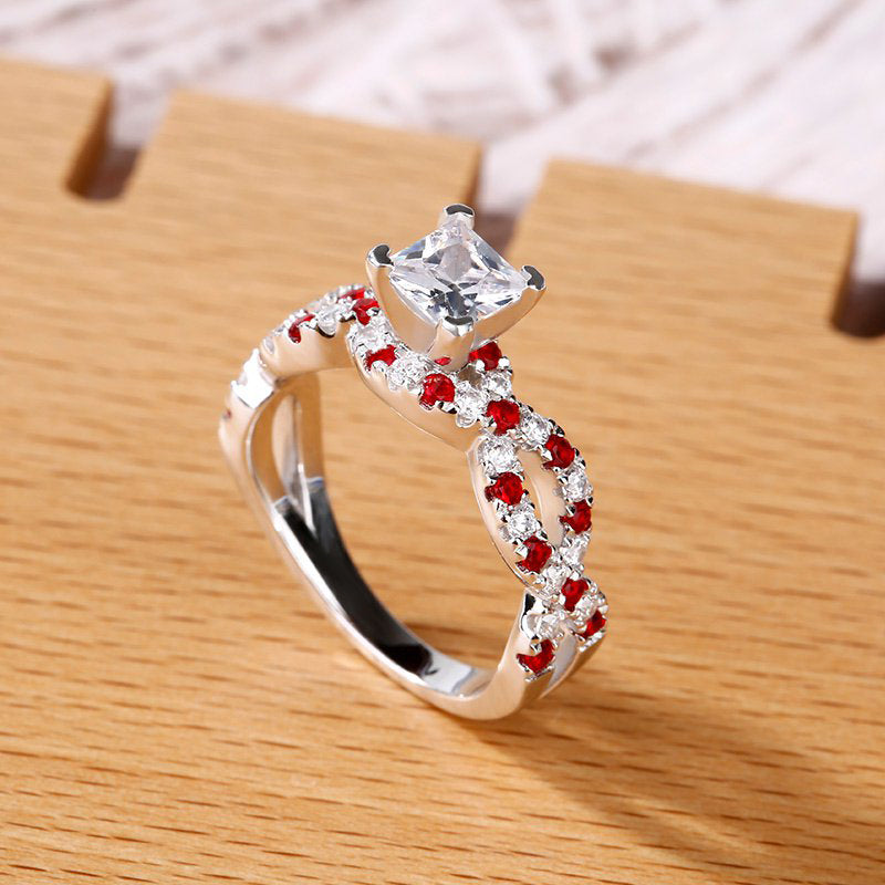 Twist Princess Cut Sterling Silver Ring