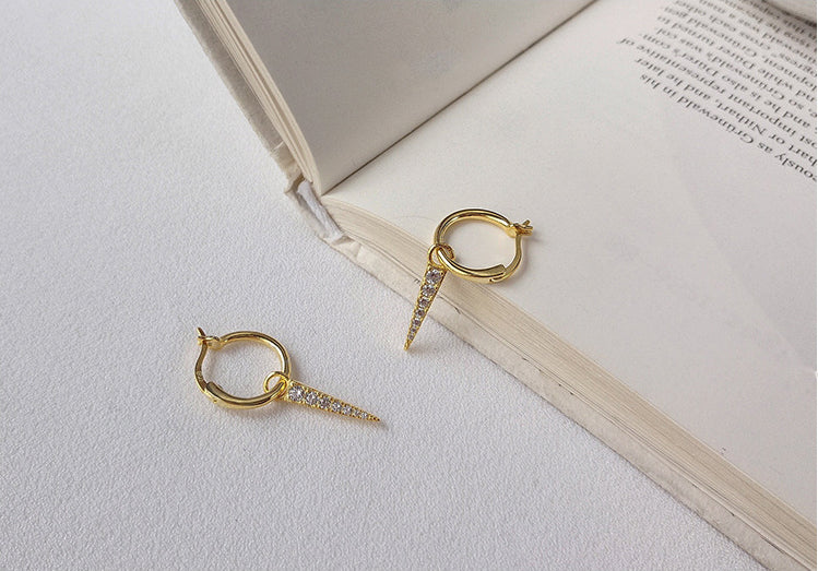 Glossy Dangling Round Cut Sterling Silver Plated Gold Stud Earring