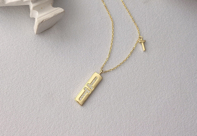 T-shaped Cross Round Cut Sterling Silver Plated Gold Necklace