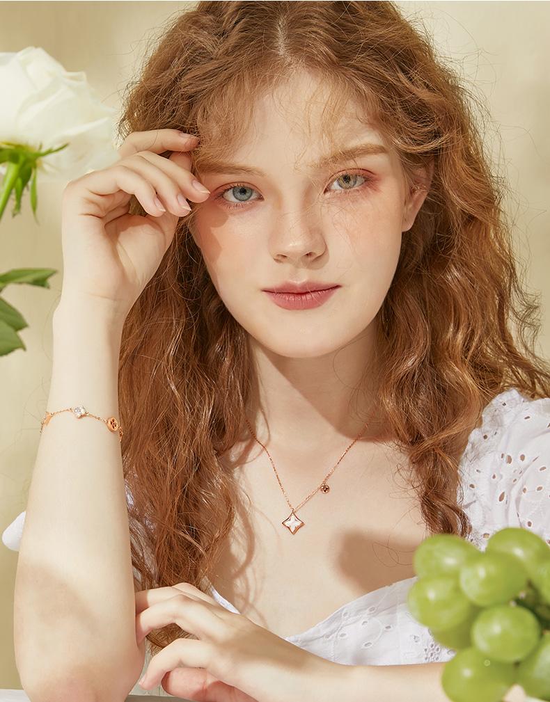 Lucky Elf Mother Shellfish 925 Silver Plated 14K Rose Gold Necklace