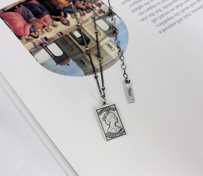 Vintage Queen Portrait Thai Silver Necklace