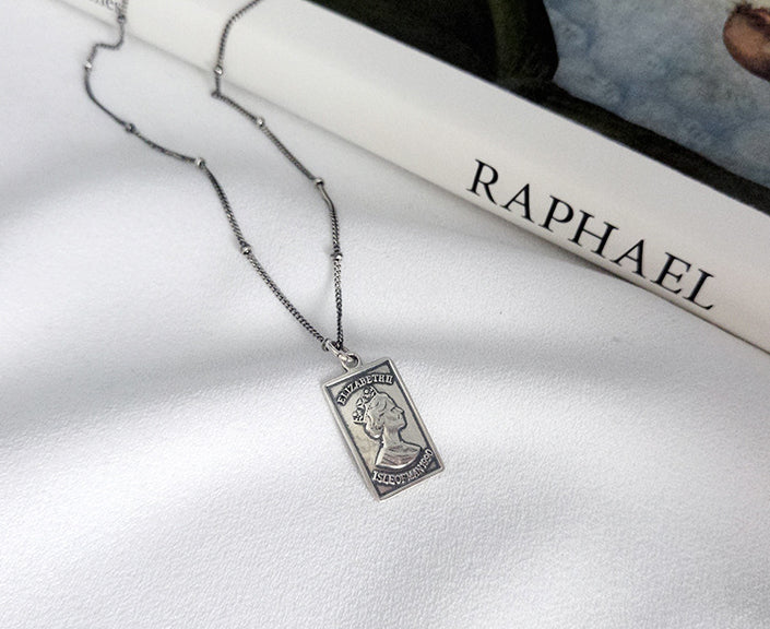 Vintage Queen Portrait Thai Silver Necklace