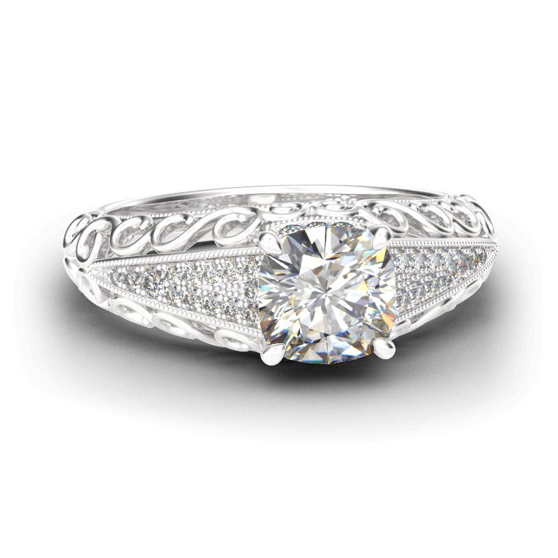 Vintage Round Cut Sterling Silver Engagement Ring