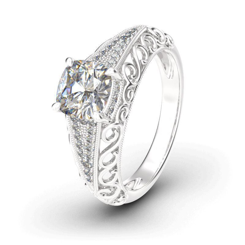 Vintage Round Cut Sterling Silver Engagement Ring