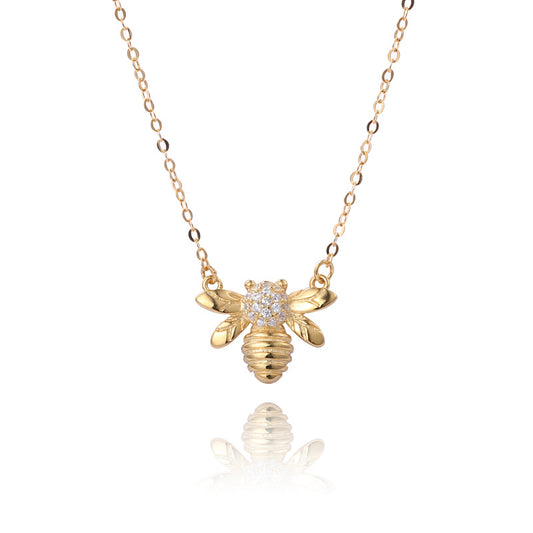 Golden Bee Round Cut Sterling Silver Plated Gold Necklace