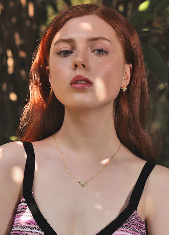 Golden Bee Round Cut Sterling Silver Plated Gold Necklace