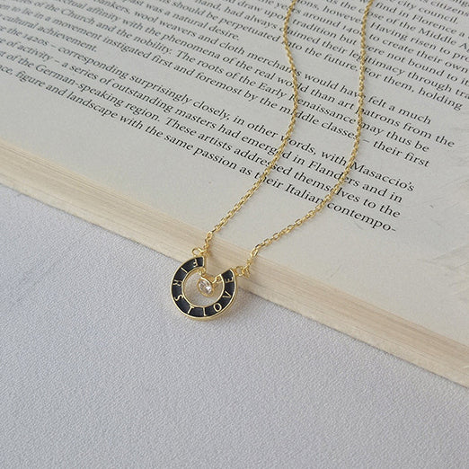 Openwork Circle Letter Round Cut Sterling Silver Plated Gold Necklace