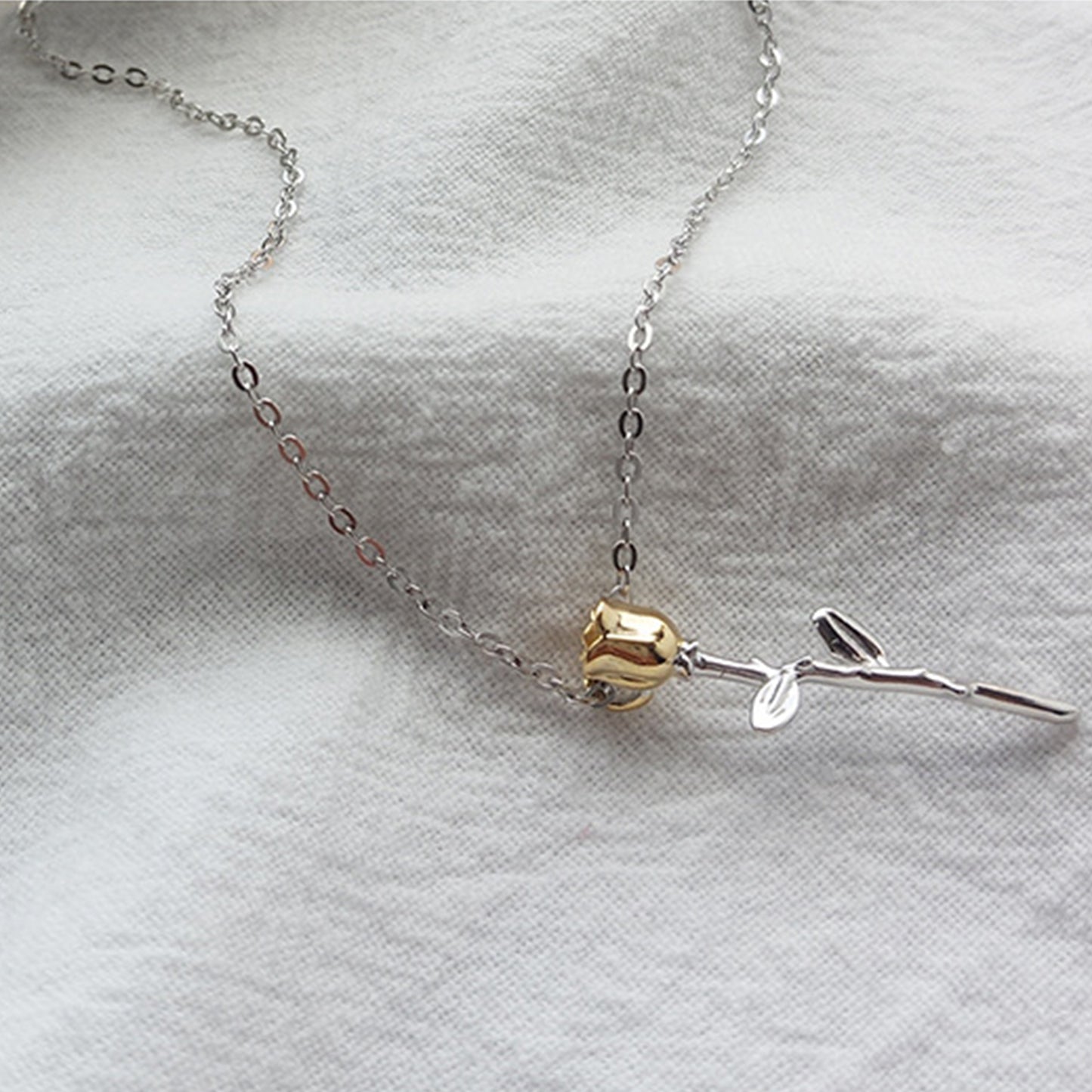 Golden Eternal Rose Sterling Silver Plated Platinum Necklace