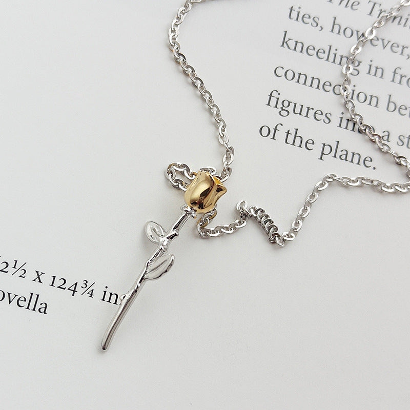 Golden Eternal Rose Sterling Silver Plated Platinum Necklace
