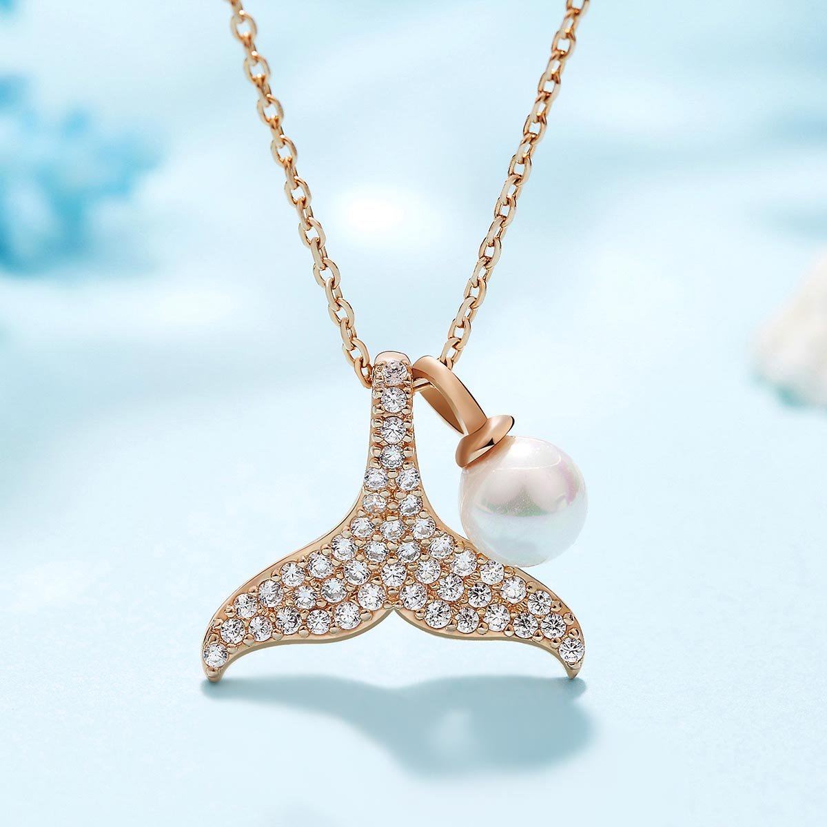 Mermaid Love Pearls Round Cut Sterling Silver Necklace