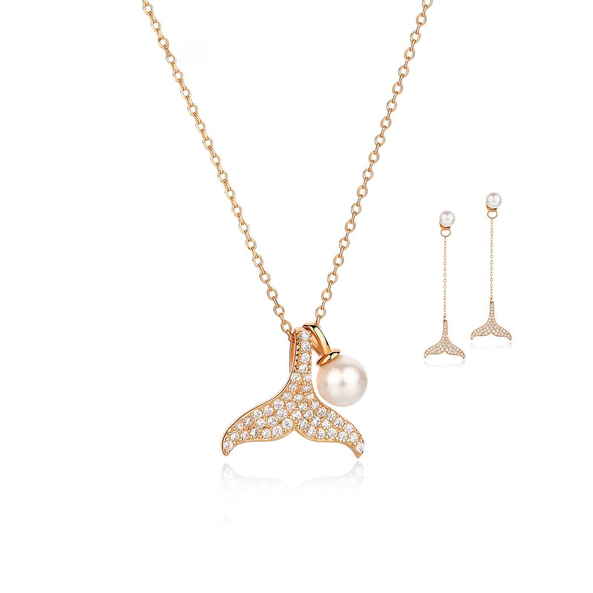 Mermaid Love Pearls Round Cut Sterling Silver Necklace