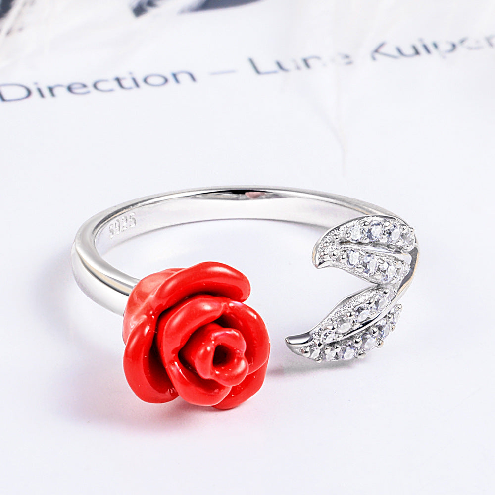 Resizable Rose Round Cut Sterling Silver Ring