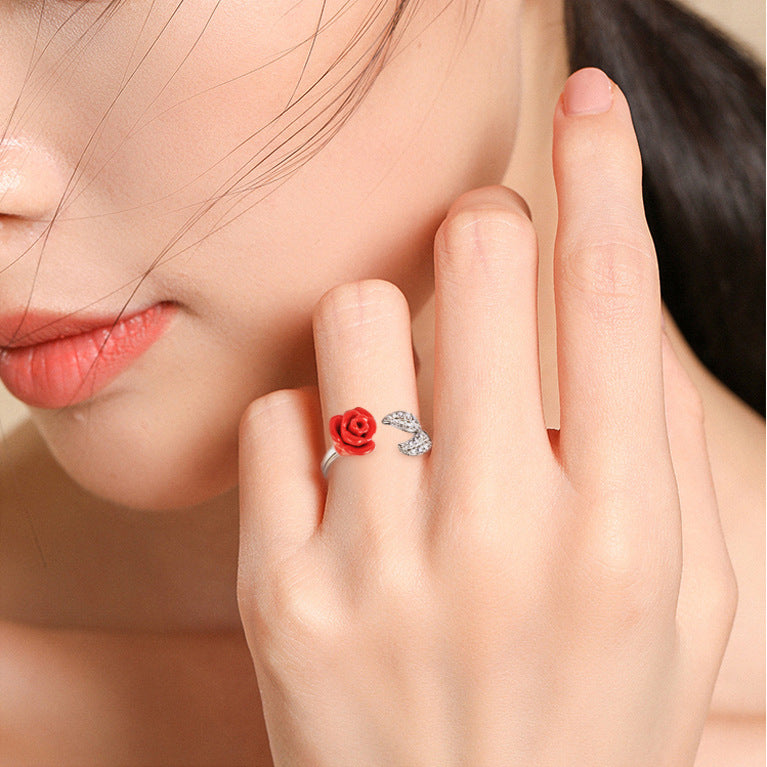 Resizable Rose Round Cut Sterling Silver Ring