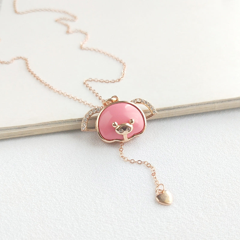 Pink Piglet Round Cut Plated Rose Gold Necklace