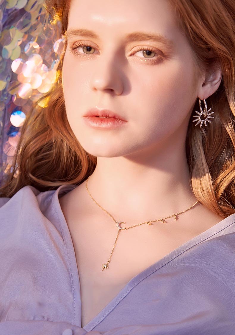 Moonlight Dance Round Cut Plated 14K Gold Necklace